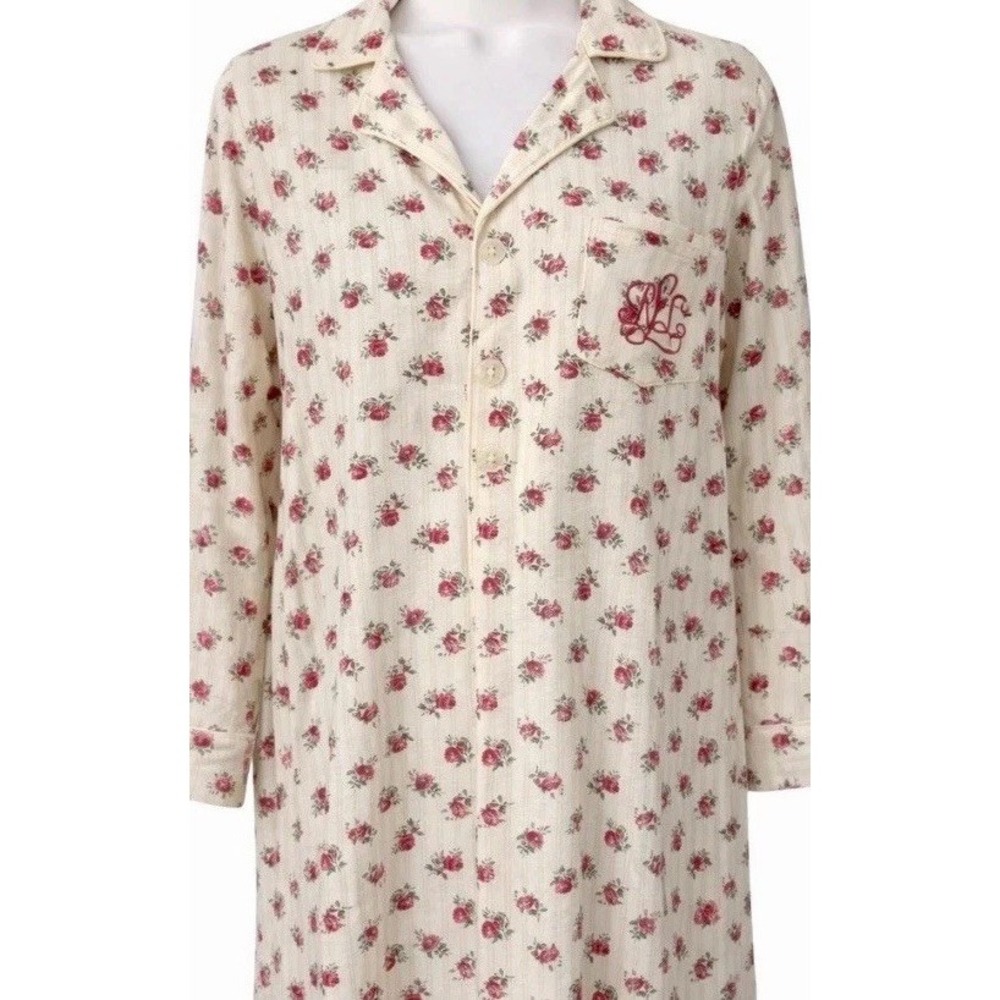 Lauren Ralph Lauren Women Floral Flannel Button Down Nightgown SizeS Romantic